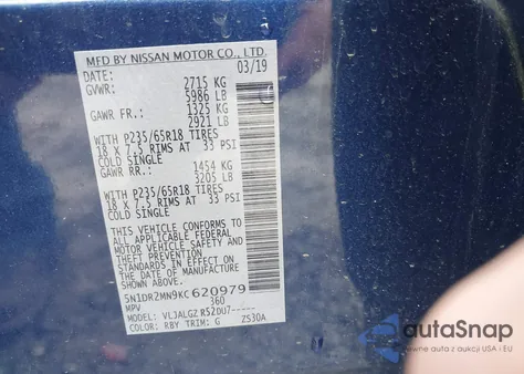 2019 Nissan Pathfinder Sl from USA, damaged, VIN 5N1DR2MN9KC620979